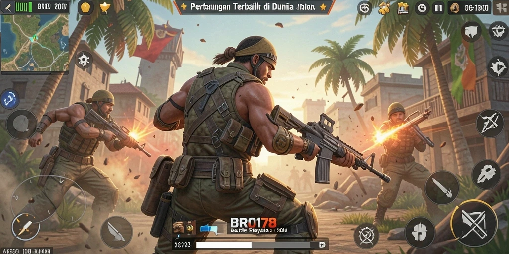 Tangkapan layar dari BRO178 menampilkan aksi seru dalam pertempuran Battle Royale.