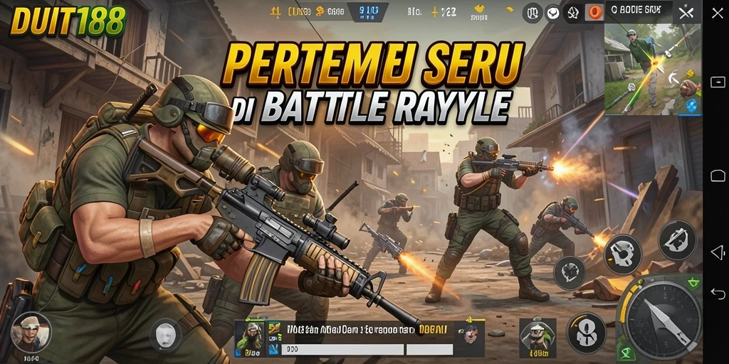 Tampilan gameplay intens dari DUIT188 dalam mode pertarungan Battle Royale.