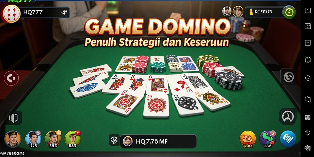 Screenshot utama menunjukkan aksi seru gameplay Domino di HQ777.
