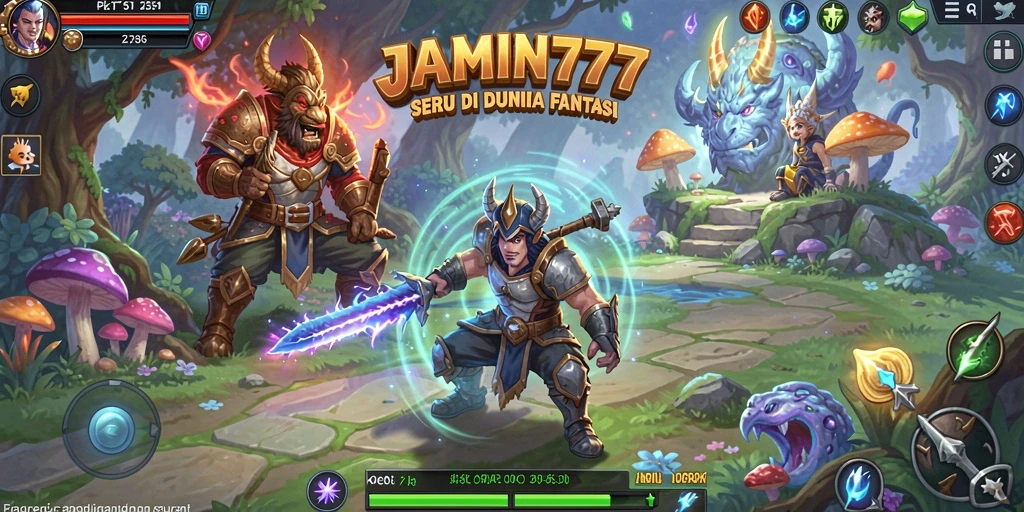 Gameplay petualangan seru dalam JAMIN777 yang menampilkan dunia fantasi.