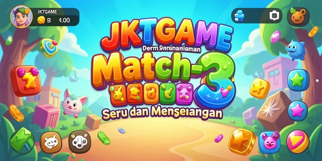 Screenshot JKTGAME menampilkan serunya gameplay Match-3 yang penuh warna.