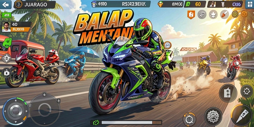 Gameplay JUARAGO yang menegangkan dengan aksi balap motor.