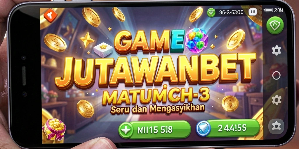 Tampilan gameplay seru dalam JUTAWANBET dengan elemen Match-3.