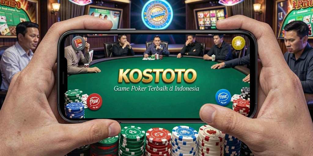 Tampilan screenshot gameplay KOSTOTO dengan kartu poker yang menarik.