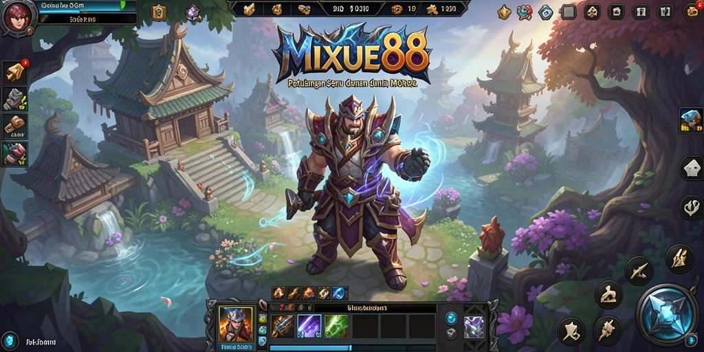 Screenshot utama MIXUE88 menampilkan aksi pertarungan seru dalam dunia MMORPG.