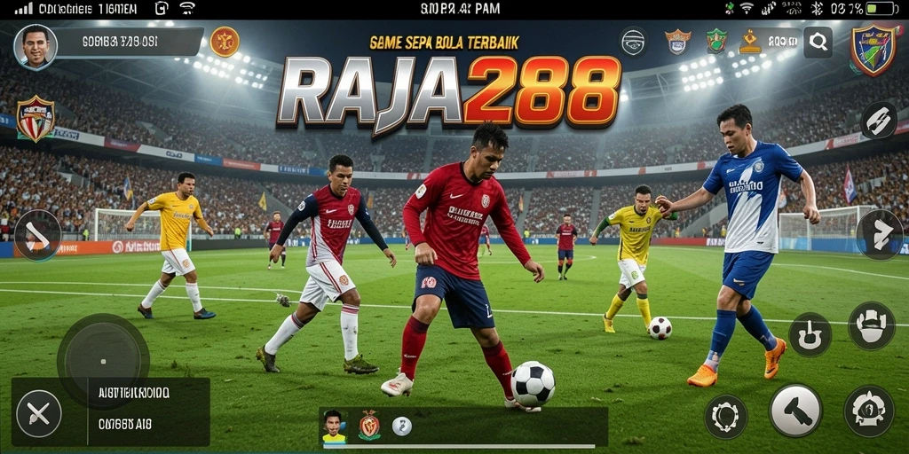 Screenshot RAJA288 menampilkan aksi seru dalam permainan sepak bola.