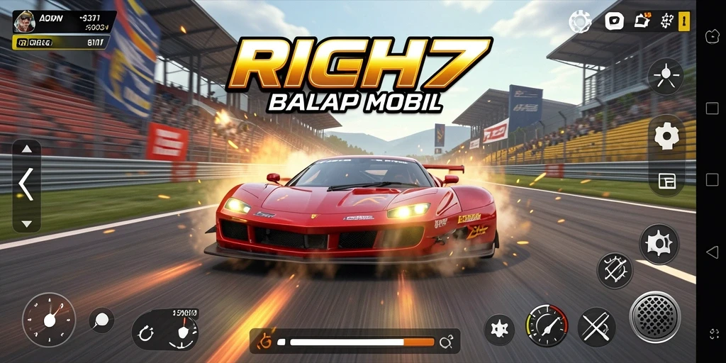 Menampilkan gameplay balap mendebarkan dalam RICH7.