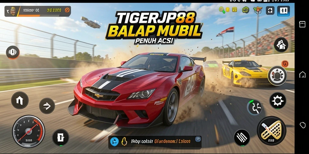 Screenshot utama TIGERJP88 menampilkan aksi balap yang mendebarkan.