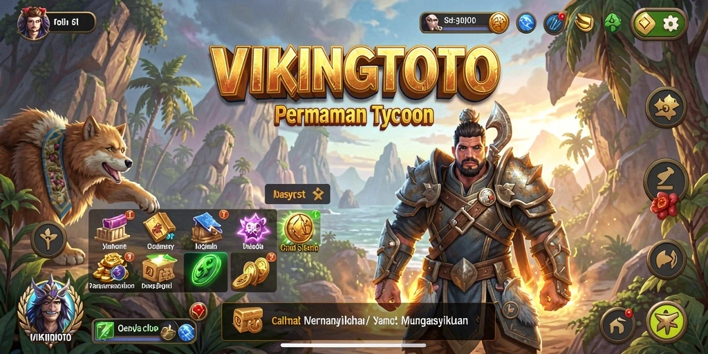 Tampilan gameplay seru dalam VIKINGTOTO yang menggambarkan manajemen kerajaan.